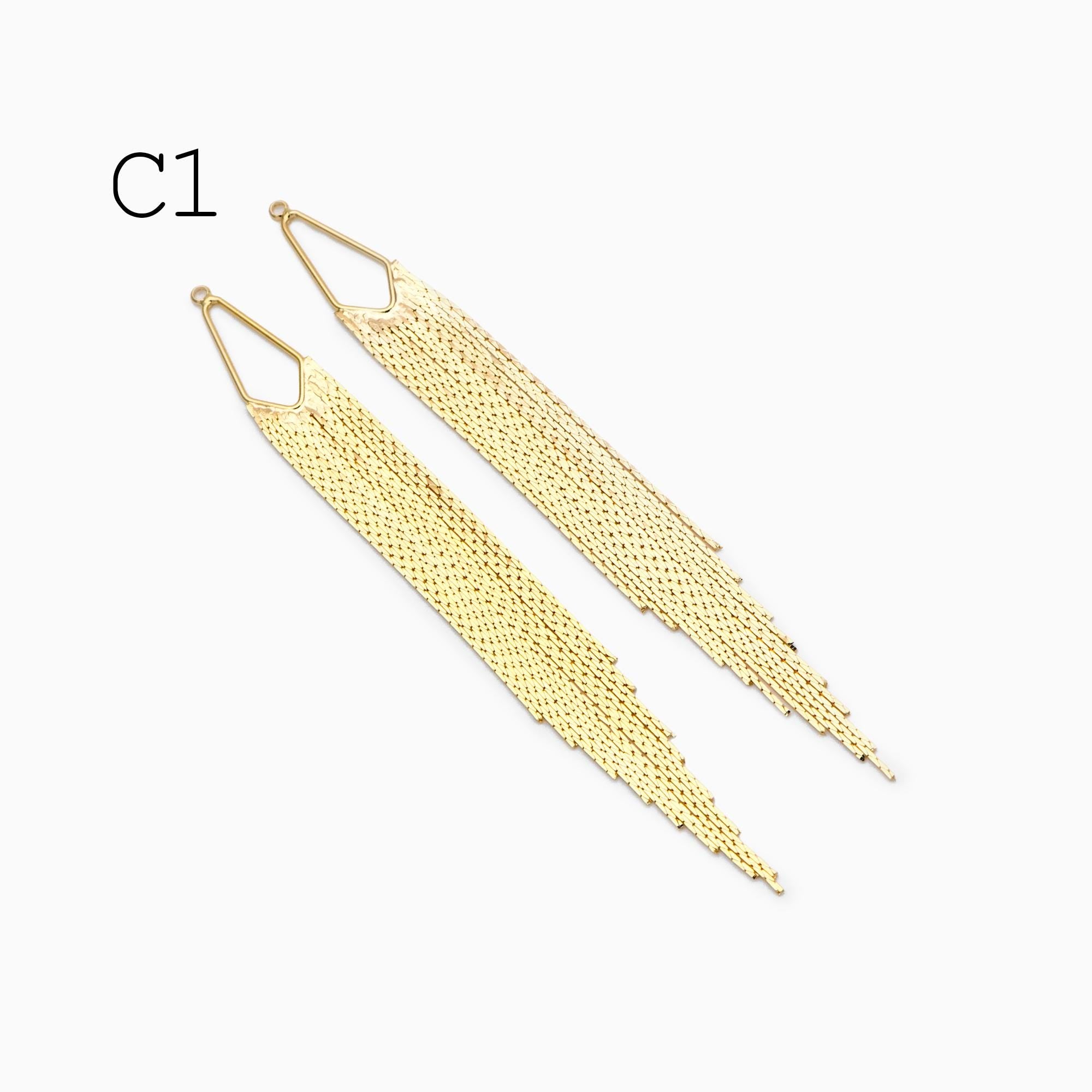 4pcs Gold/ Silver Tone Chain Long Tassels, 18K Gold/ Rhodium plated Brass Tassel, Earring Charm Pendants (GB-945)